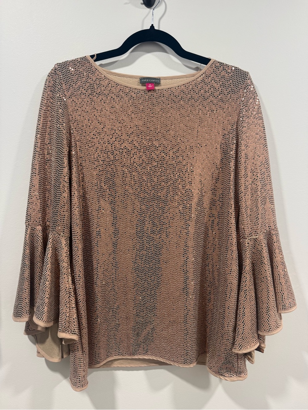 Vince Camuto Rose Gold Sequin Bell Sleeve Top